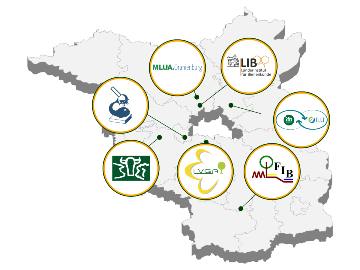 Brandenburg-Karte mit den Forschungseinrichtungen der Agrar, Ernährungs- und Landnutzungsforschung Brandenburg