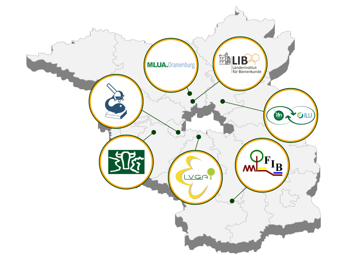 Brandenburg-Karte mit den Forschungseinrichtungen der Agrar, Ernährungs- und Landnutzungsforschung Brandenburg